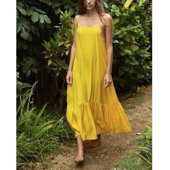 Mikoh Waimoku Tiered Maxi Silk Dress Yellow Women's Size 1 US Small - Picture 1 of 10